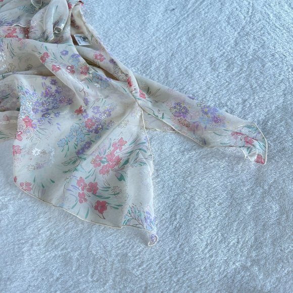 Jeri Modes Vintage 70s Sheer Chiffon Floral Midi Dress Womens M‎ Pink Tie Waist - Picture 10 of 12